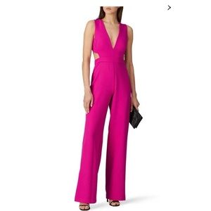 Aidan AIDAN MADDOX hot pink Plunging Neckline Cutout Crepe Jumpsuit